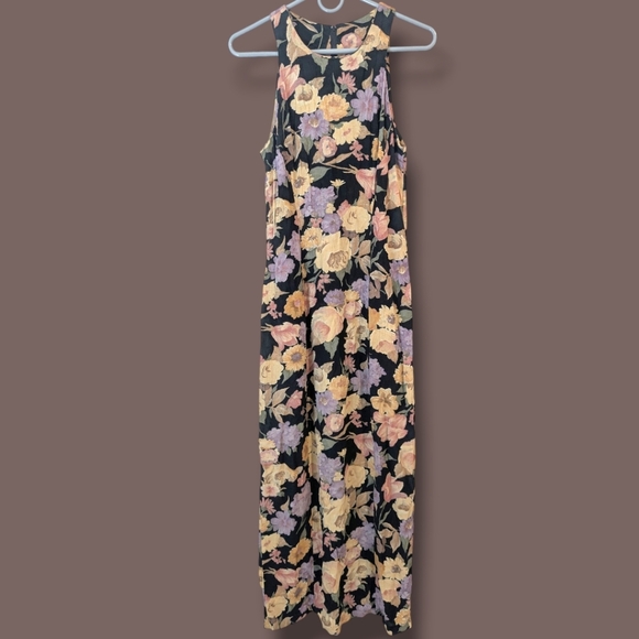 La Belle Vintage 80s Pink Purple Floral Sleeveless Relaxed Maxi Dress Feminine - Picture 1 of 11
